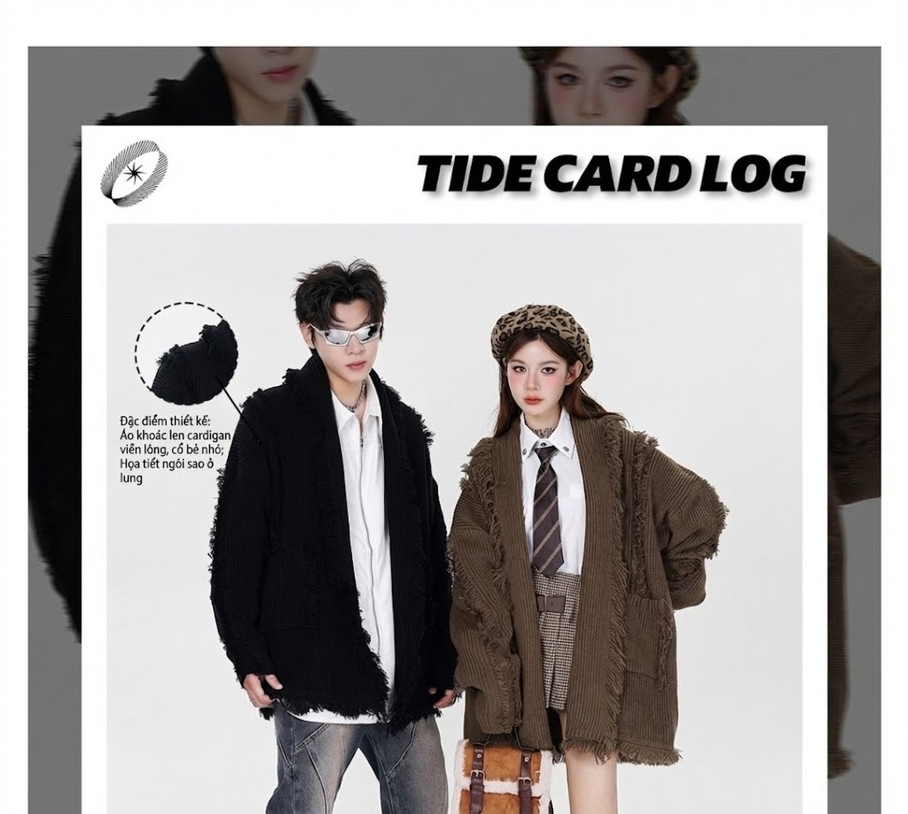 Áo Khoác Cardigan Nữ Dệt Kim Cổ Bẻ Viền Tua Rua Phong Cách Mỹ Màu Đen, Đỏ, Nâu chi tiết 2