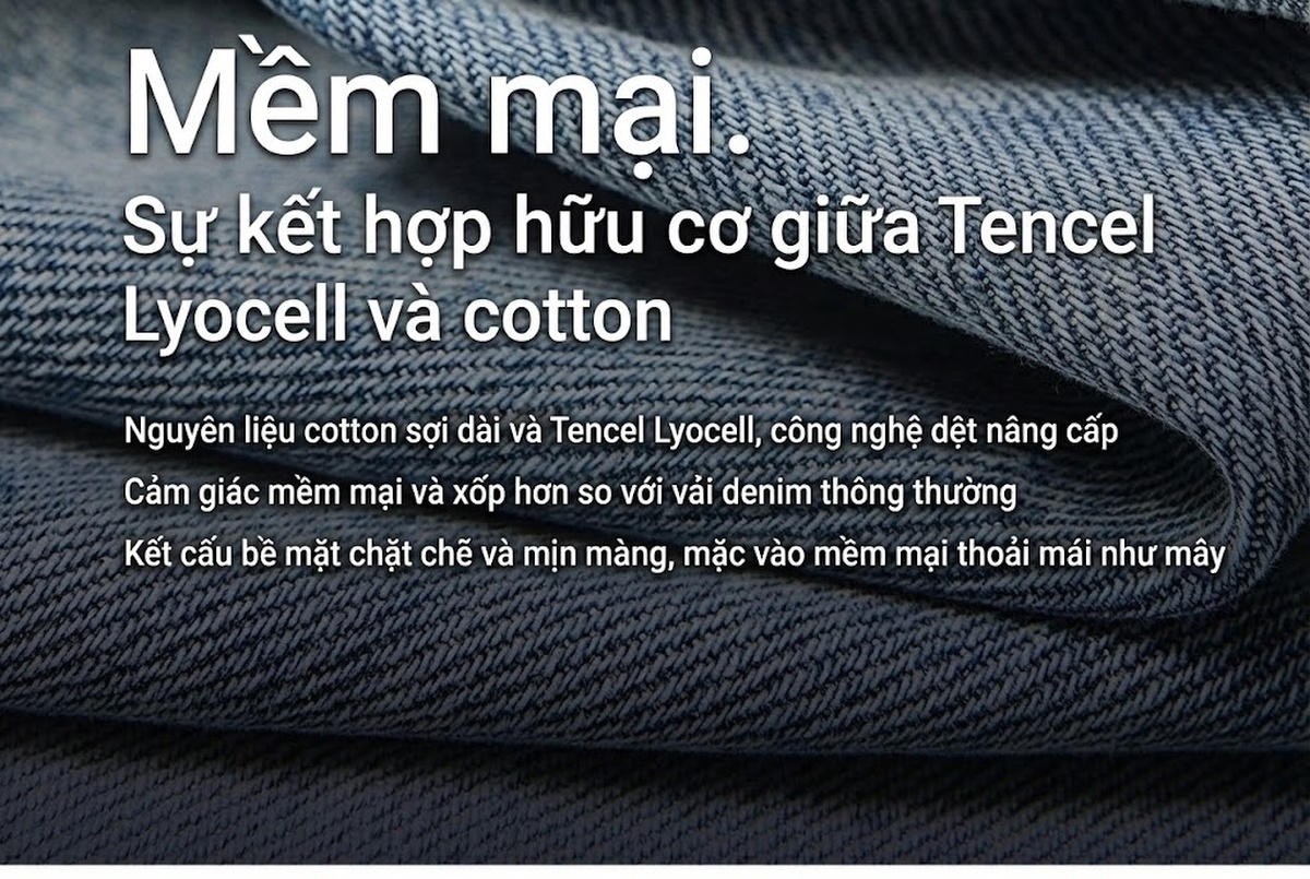 Quần Jean Ống Rộng Nam Lyocell Tencel Mỏng Mát Dáng Suông Thể Thao Màu Xanh chi tiết 10