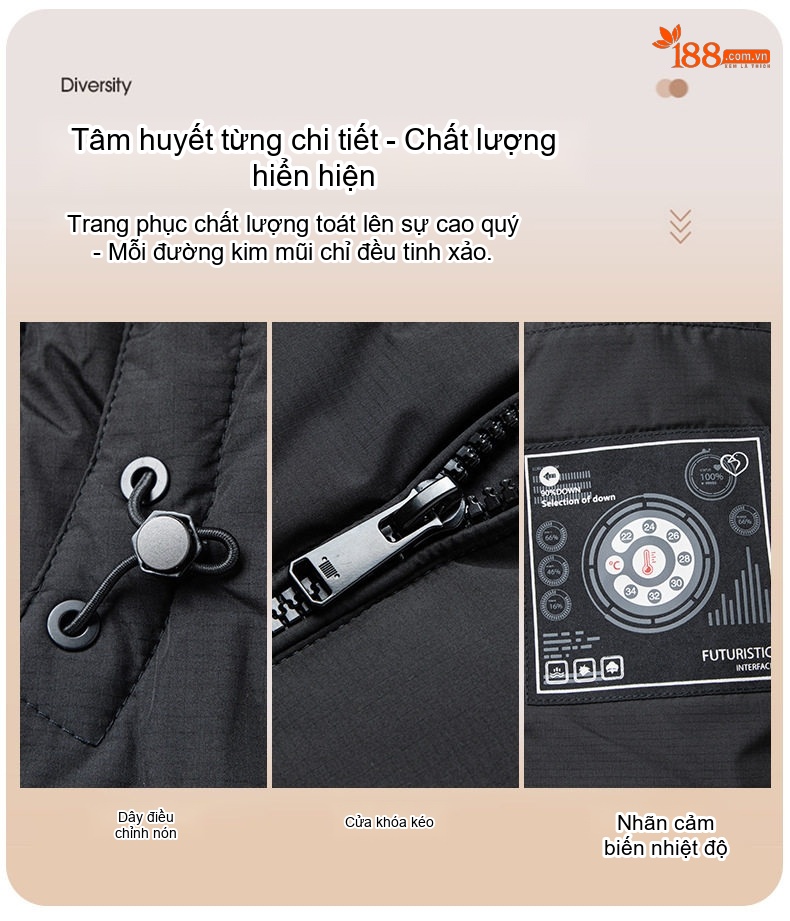 Áo Phao Lông Vũ Nam Ba Lớp Chống Thấm Nước Mũ Trùm Đầu Tháo Rời Siêu Ấm Màu Đỏ, Xám, Đen, Trắng... chi tiết 3