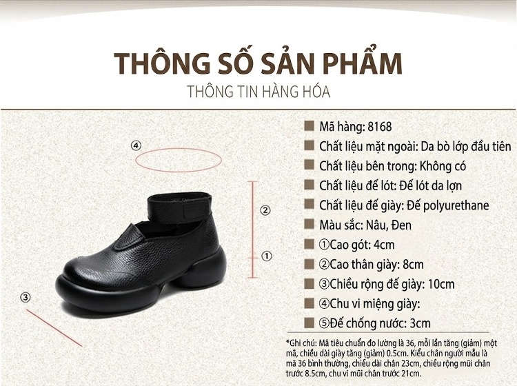 Giày Búp Bê Nữ Quai Dán Da Mờ Đế Bệt Chiều Cao Đế Khoảng 4cm Màu Đen, Nâu chi tiết 2