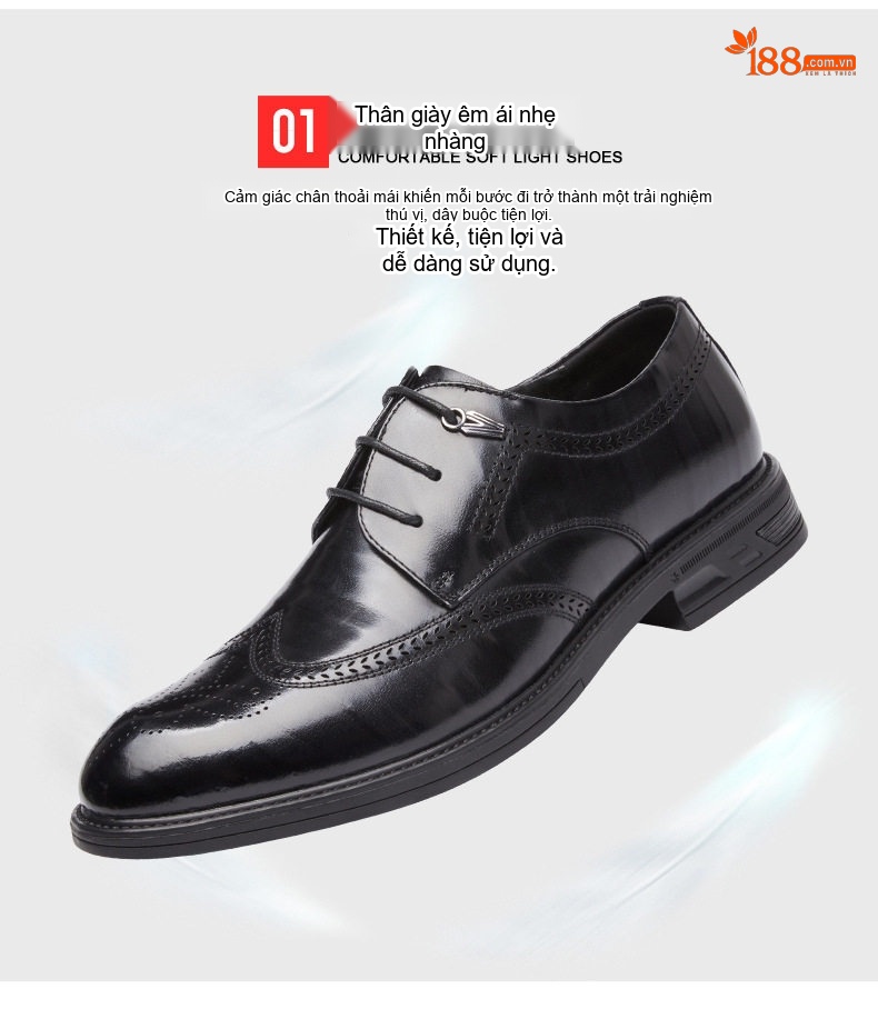 Giày Tây Brogue Nam Da Bóng Chiều Cao Đế Khoảng 3cm Màu Đen, Nâu chi tiết 6