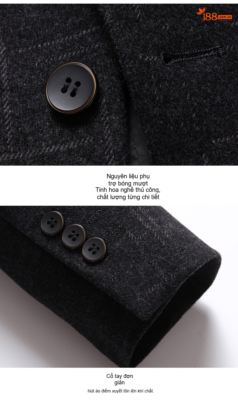 Áo Vest/Blazer Nam Kẻ Caro Co Giãn Chống Nhăn Dáng Ôm Màu Xám Đen chi tiết 12