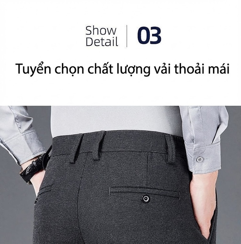 Quần Âu Nam Mềm Mại Wool Co Giãn Dáng Ôm Vừa Màu Xám, Nâu, Đen chi tiết 7