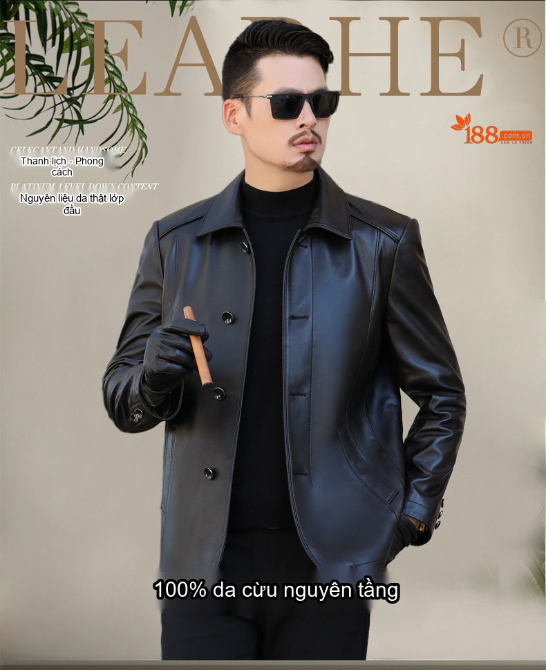 Áo Khoác Da Cừu Nam Cổ Bẻ Dáng Ôm Vừa Màu Đen, Nâu chi tiết 1