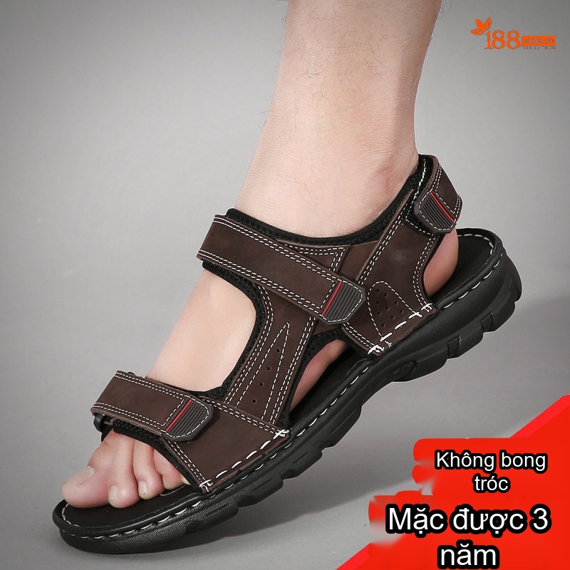 Dép Sandal Nam Xỏ Ngón Da Mờ Quai Dán Chiều Cao Đế Khoảng 3cm Màu Đen, Nâu, Xám, Rêu...