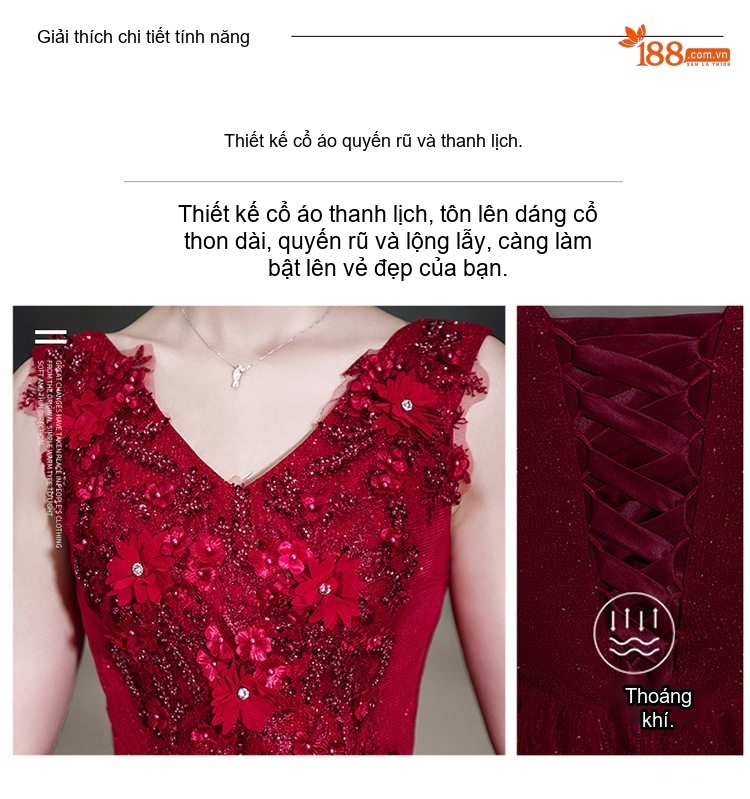 Váy Dạ Hội Dáng Xòe Cho MC Ca Sĩ Biểu Diễn Văn Nghệ Màu Đỏ chi tiết 5