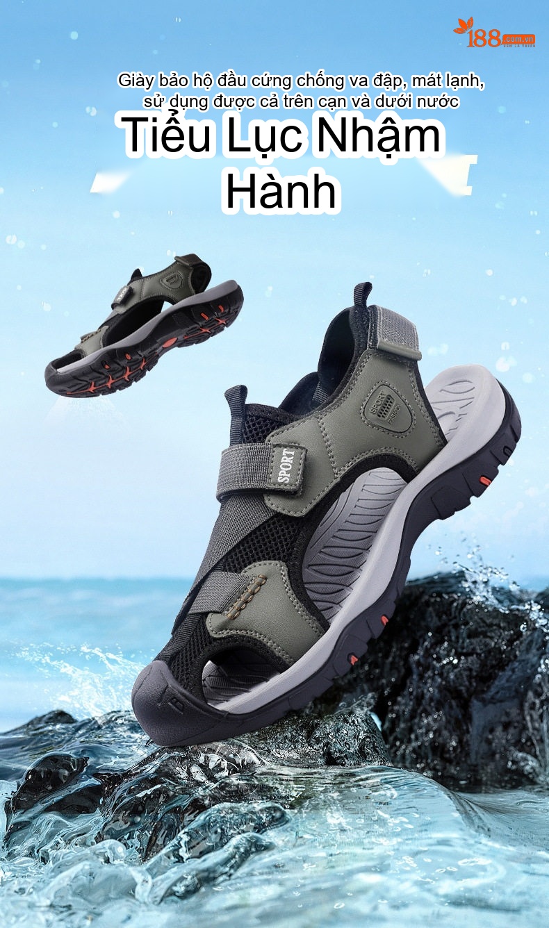 Dép Sandal Nam Da Thật Bít Mũi Chống Trượt Đế Cao 3cm chi tiết 1