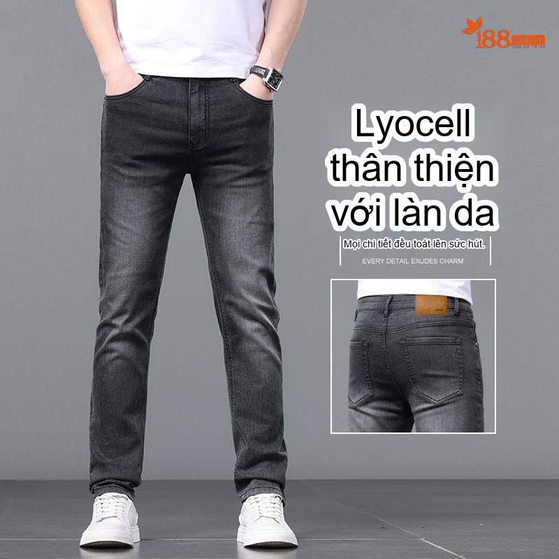 Quần Jean Nam Ống Đứng Nhỏ Lửng Chất L liệu Lyocell Màu Xám, Xanh