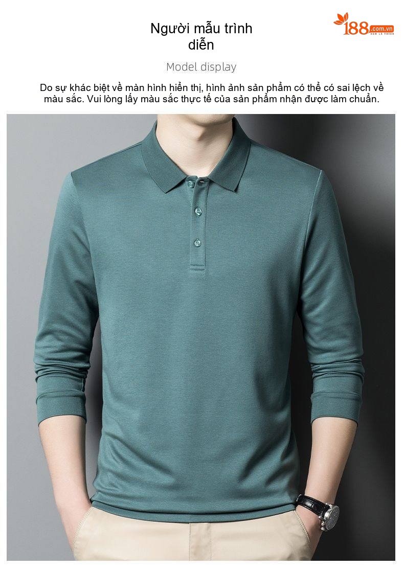 Áo Polo Nam Dài Tay Cao Cấp Kháng Khuẩn 5A Chất Liệu Cotton, Modal Màu Đen, Xanh Navy, Xanh... chi tiết 7