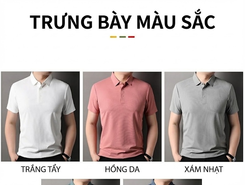 Áo Polo Nam Tay Ngắn Cổ Bẻ Màu Xanh Dương, Trắng, Hồng, Xám... chi tiết 2