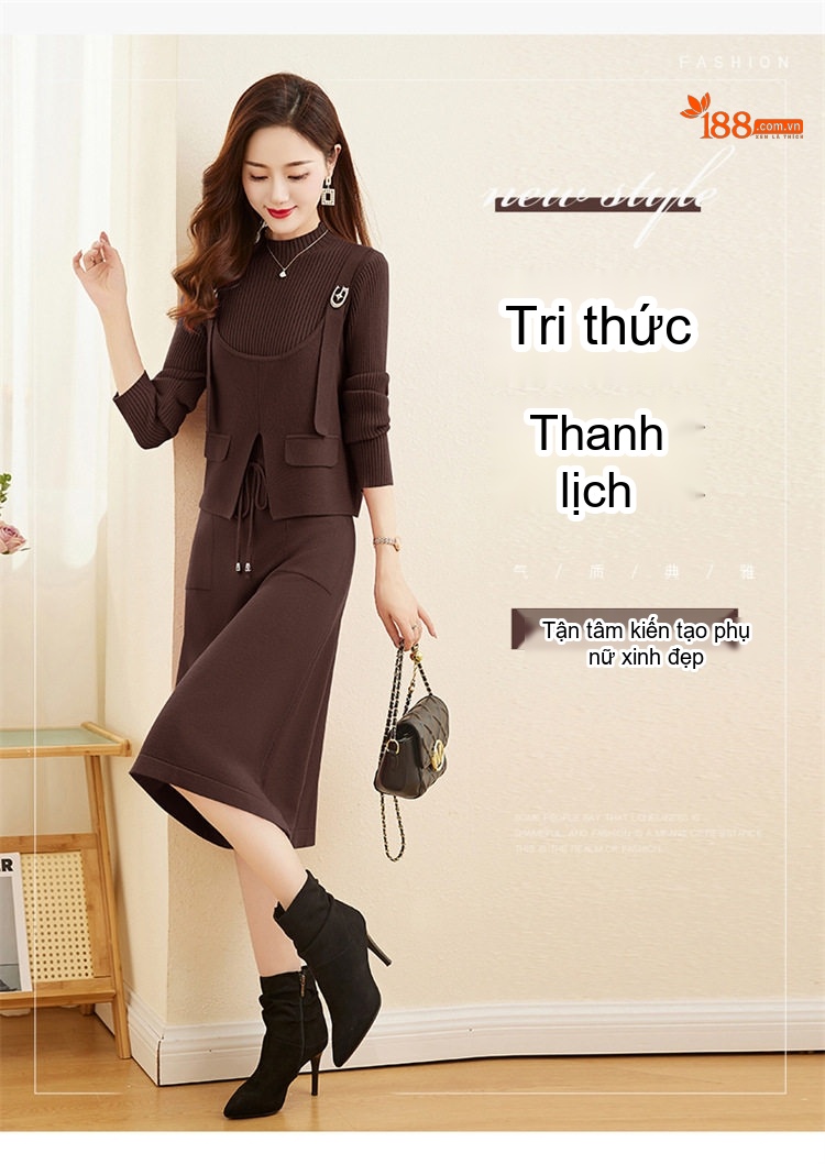 Set Váy liền thân Nữ Dệt Kim Áo Khoác Lửng Xẻ Tà Phong Cách Thanh Lịch Màu Be, Nâu, Tím, Đỏ chi tiết 2