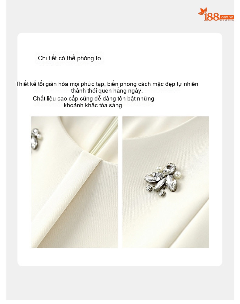 Váy Suông Nữ Tay Lửng Cổ Tròn Đính Đá Sang Trọng Màu Trắng chi tiết 6