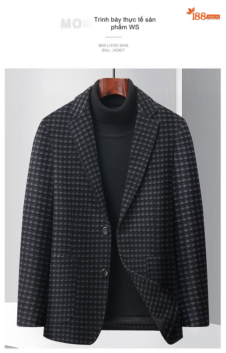 Áo Blazer Nam Họa Tiết Houndstooth Phong Cách Doanh Nhân Màu Xám, Nâu chi tiết 8
