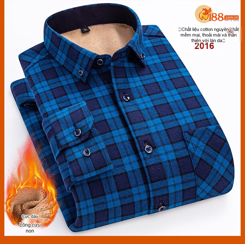 Áo Sơ Mi Nam Ca Rô Lông Cừu Non Cotton Dày Dặn Giữ Ấm Màu Đen, Đỏ, Xanh Dương, Xanh Lá... chi tiết 42