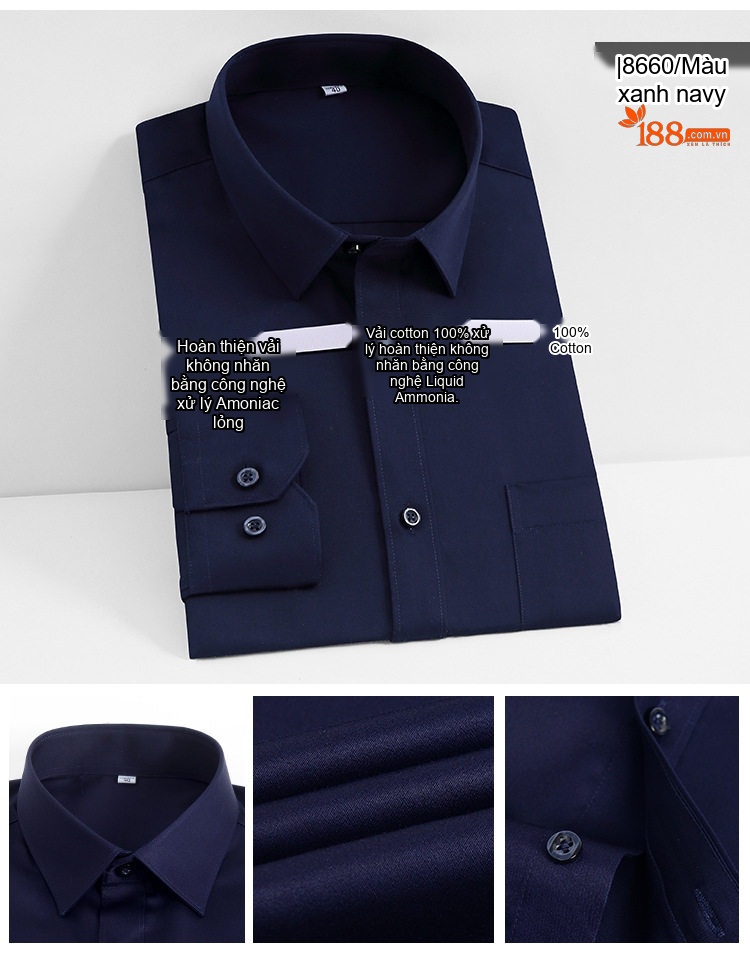 Áo Sơ Mi Dài Tay Nam Cotton Cao Cấp Chống Nhăn Màu Trắng, Xanh Dương, Đen, Đỏ... chi tiết 19