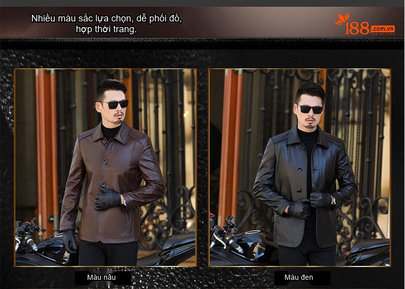Áo Khoác Da Cừu Nam Cổ Bẻ Dáng Ôm Vừa Màu Đen, Nâu chi tiết 5