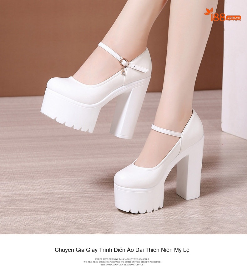 Giày Cao Gót Nữ Quai Ngang Đế Dày 15cm Da Bóng Màu Đen, Trắng, Đỏ, Bạc... chi tiết 12