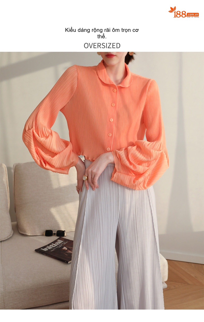 Áo Kiểu Nữ Dáng Ôm Tay Bồng Nhún Bèo Phong Cách Thời Trang Thanh Lịch Màu Hồng, Cam, Trắng, Vàng... chi tiết 3