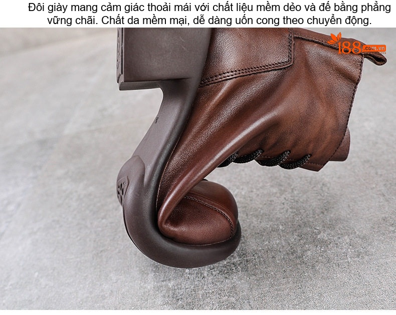 Boot Martin Nữ Da Bò Cổ Ngắn Gót Vuông Chiều Cao Đế Khoảng 5cm Màu Nâu, Đen chi tiết 9