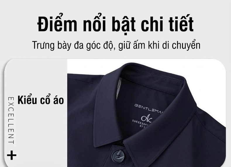 Áo Khoác Nam Cổ Bẻ Cúc Bấm Trung Niên Chất Vải Mềm Mịn Không Nhăn Màu Xanh Navy, Xám chi tiết 5