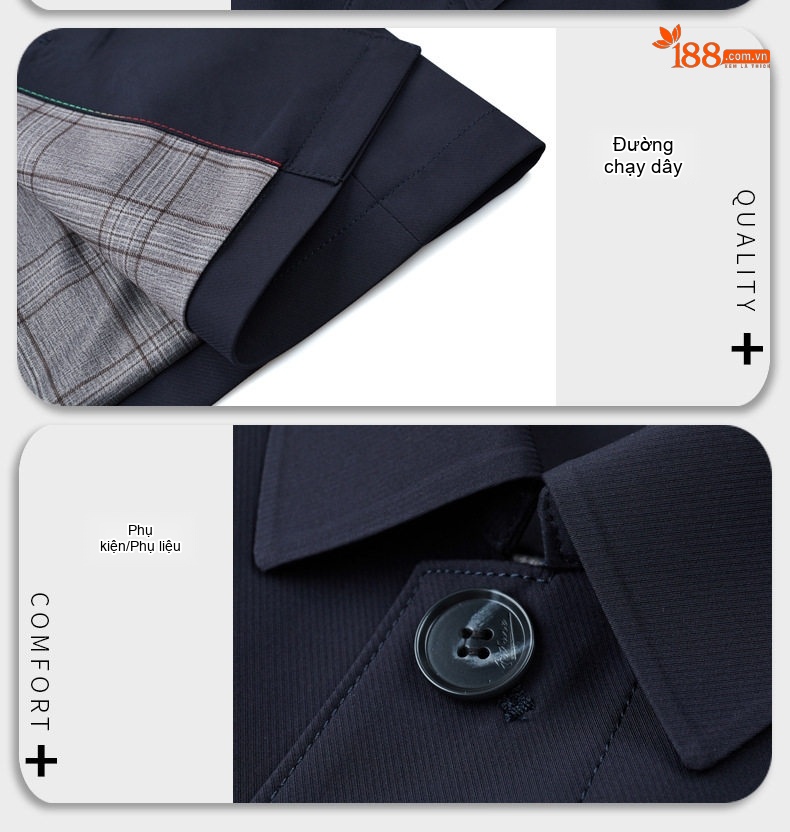 Áo Khoác Nam Cổ Bẻ Cúc Bấm Trung Niên Chất Vải Mềm Mịn Không Nhăn Màu Xanh Navy, Xám chi tiết 6