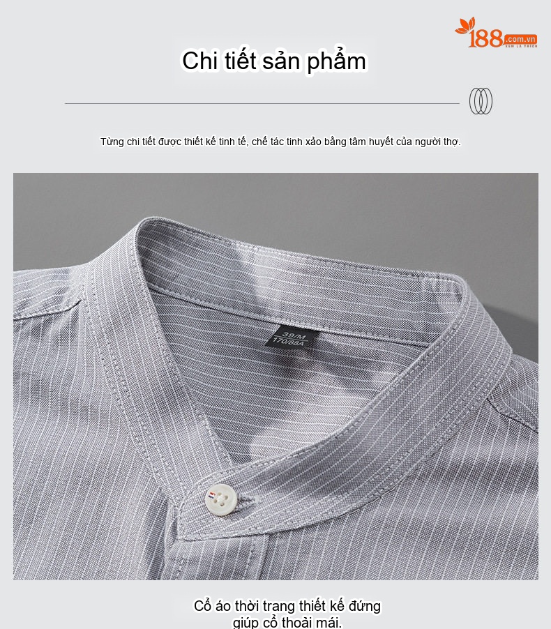 Áo Sơ Mi Nam Tay Dài Cotton Kẻ Sọc Cổ Trụ Form Slimfit Màu Xanh Dương, Trắng, Xám, Xanh... chi tiết 18