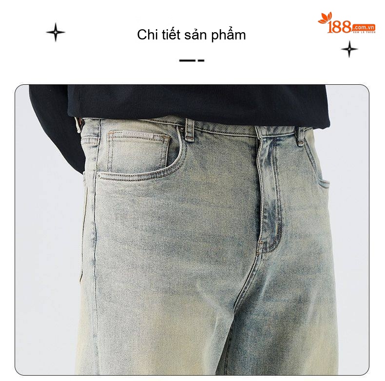 Quần Jean Nam Ống Đứng Dáng Rộng Phong Cách Mỹ Wash Bụi Màu Xanh chi tiết 25