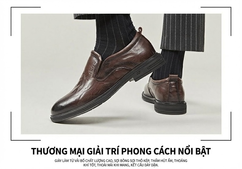 Giày Lười Nam Da Bóng Thoáng Khí Chống Trượt Chiều Cao Đế Khoảng 3cm Màu Đen, Nâu chi tiết 13