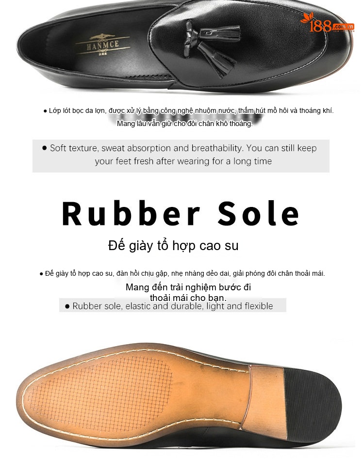 Giày Lười Nam Da Bò Mũi Tròn Chiều Cao Đế Khoảng 3cm Màu Nâu, Đen chi tiết 5