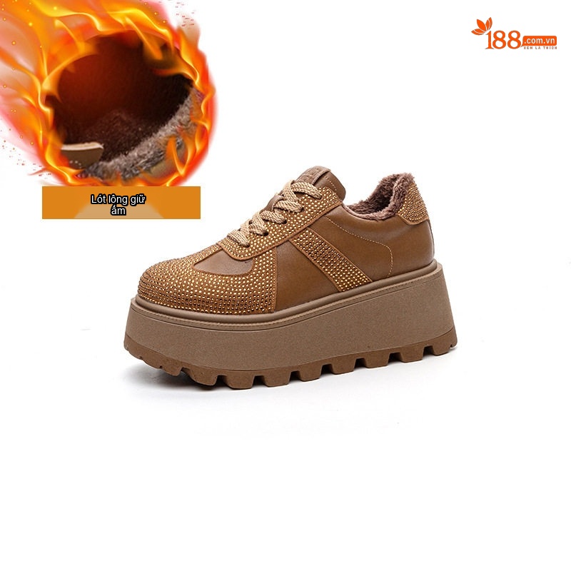 Giày Thể Thao Nữ Đế Dày Chiều Cao Đế Khoảng 5cm Da Mờ Đính Đá Màu Đỏ, Nâu, Đen chi tiết 13