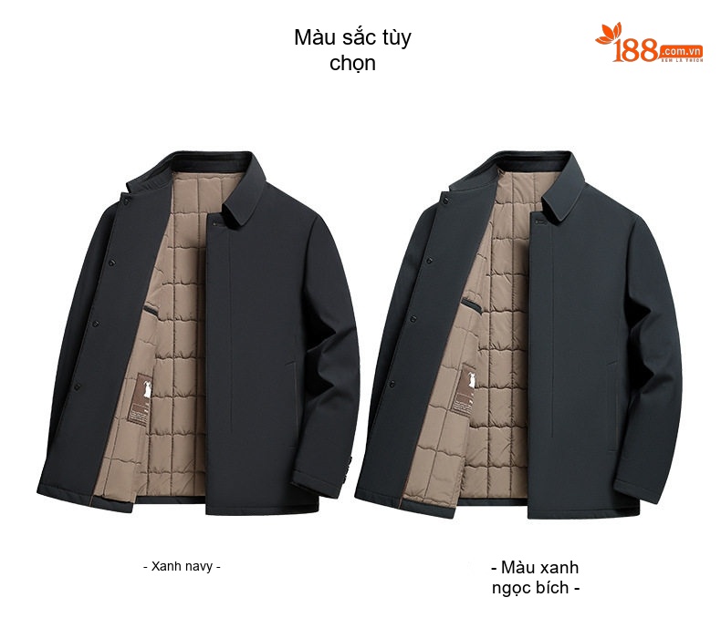 Áo Khoác Cotton Nam Cổ Bẻ Lót Bông Giữ Ấm Phong Cách Doanh Nhân Màu Đen chi tiết 8