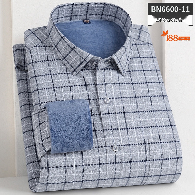 Áo Sơ Mi Nam Dài Tay Cotton Lót Lông Dày Dặn Giữ Ấm Màu Xanh Dương, Xám, Đen, Đỏ...