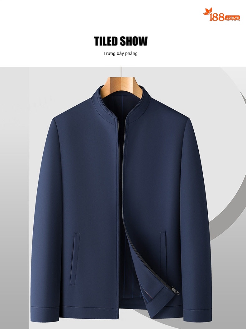 Áo Khoác Bomber Nam Cổ Trụ Công Sở Thu Đông Màu Đen, Xám, Xanh Navy, Be chi tiết 10