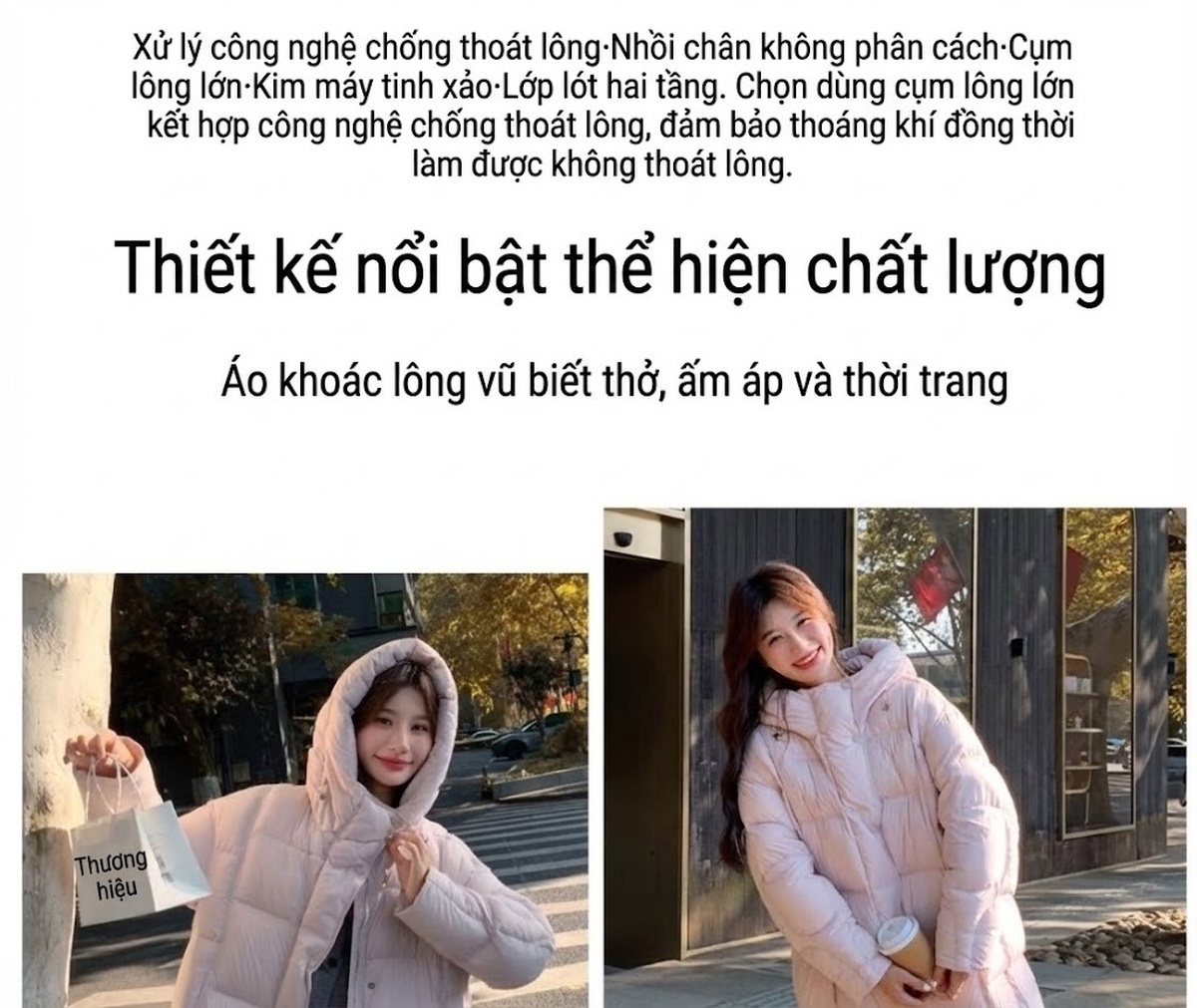 Áo Khoác Phao Nữ Dáng Dài Vừa Thiết Kế Hàn Quốc Cao Cấp Ấm Áp Màu Trắng, Đen chi tiết 7