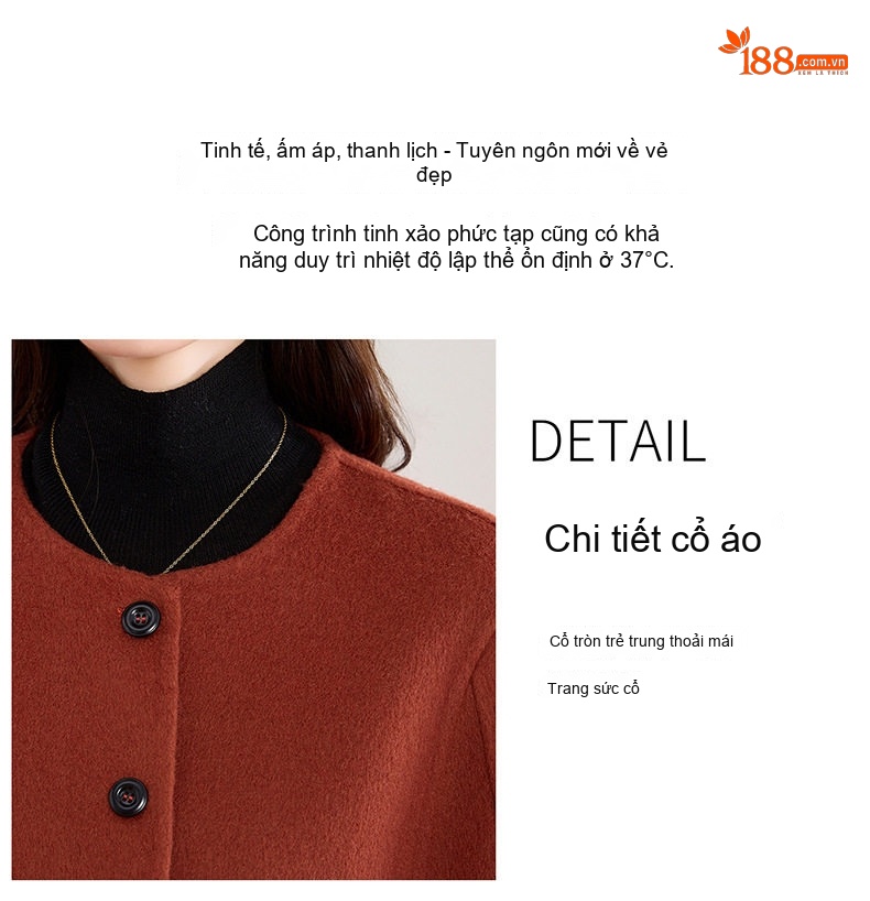Áo Khoác Dạ Nữ Hai Mặt Phong Cách Tiểu Thư Ngắn Tay Màu Nâu, Xám chi tiết 5