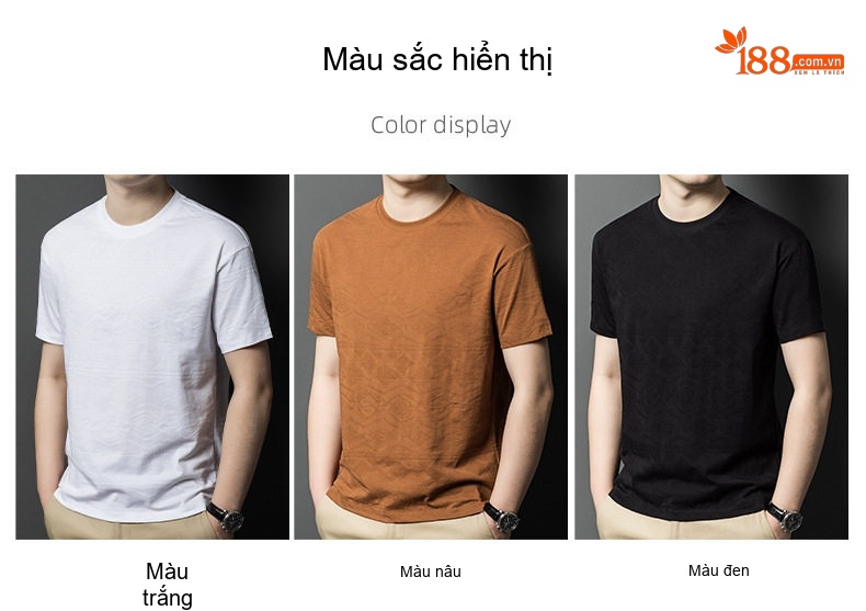 Áo Thun Tay Ngắn Nam Dáng Rộng Phong Cách Mới Thoáng Khí Cổ Tròn Màu Trắng, Nâu, Đen chi tiết 2