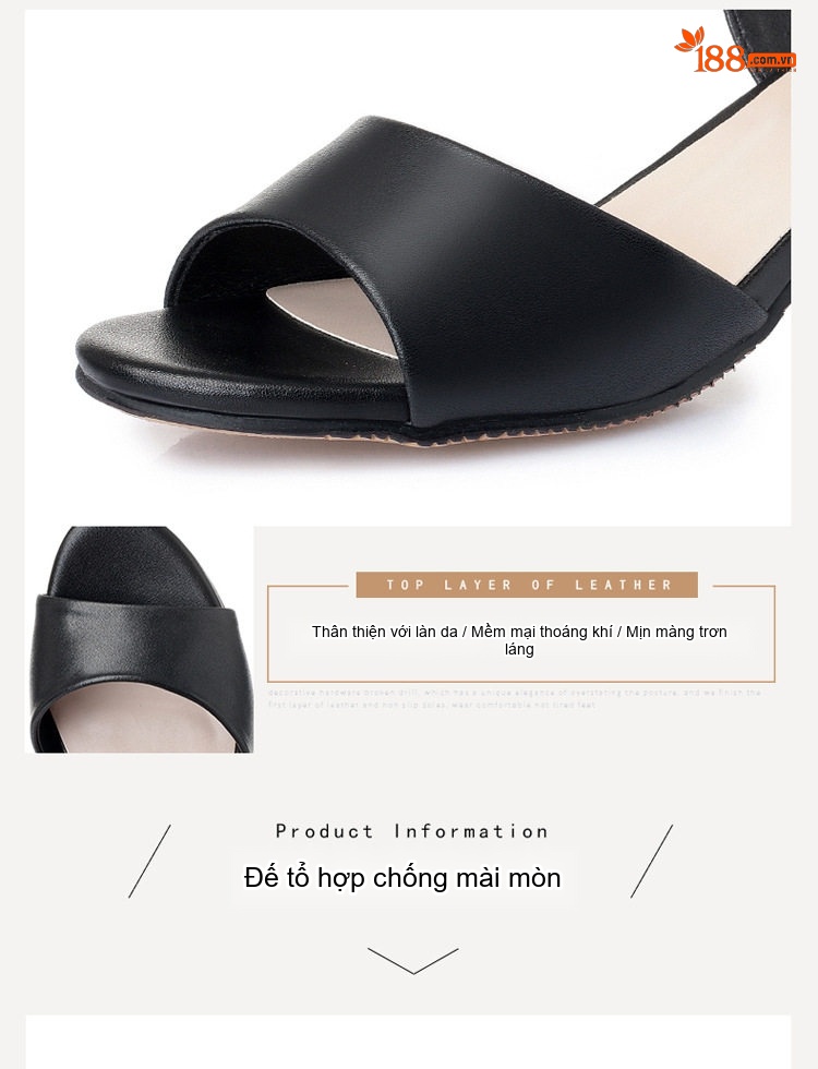 Dép Sandal Nữ Quai Hậu Đế Vuông Da Mềm Chống Trượt Đế Cao 5cm - 6cm Màu Trắng, Đen, Kem chi tiết 4