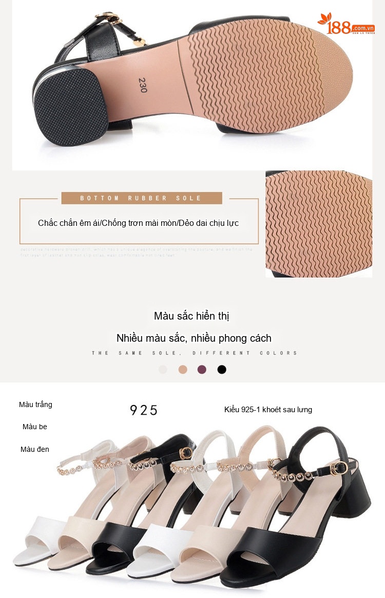 Dép Sandal Nữ Quai Hậu Đế Vuông Da Mềm Chống Trượt Đế Cao 5cm - 6cm Màu Trắng, Đen, Kem chi tiết 5