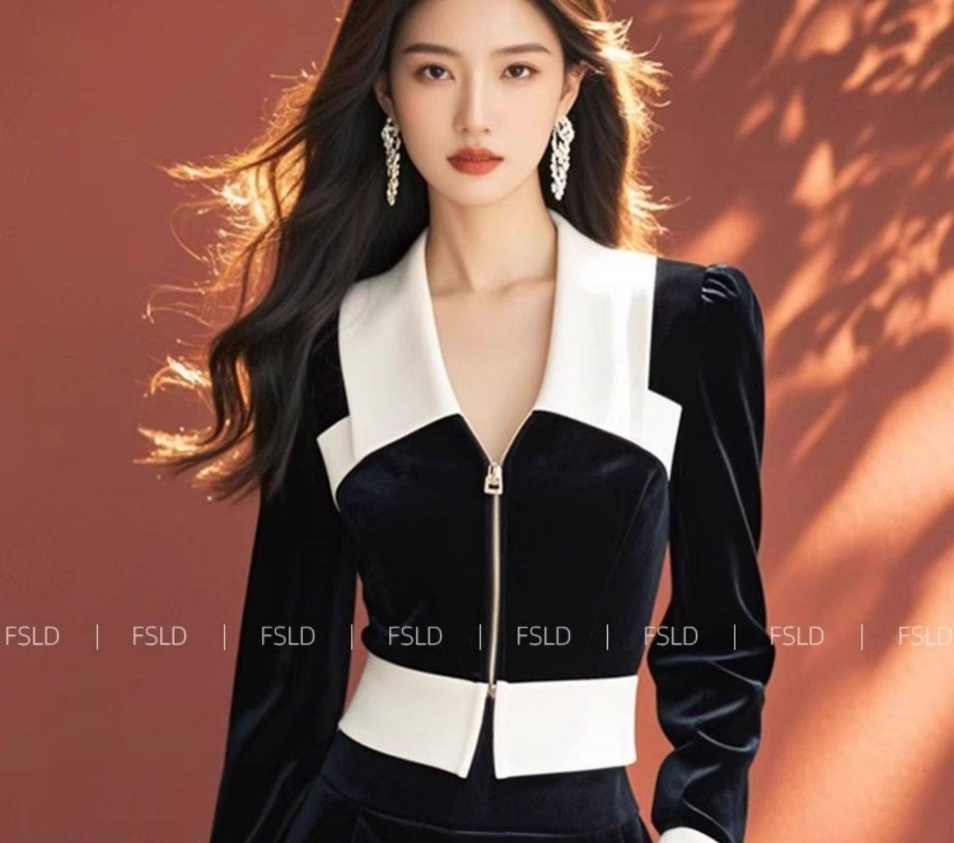 Bộ Đồ Nữ Áo Khoác Velvet Quần Ống Rộng Dáng Thon Gọn Trẻ Trung Màu Đen, Trắng chi tiết 3
