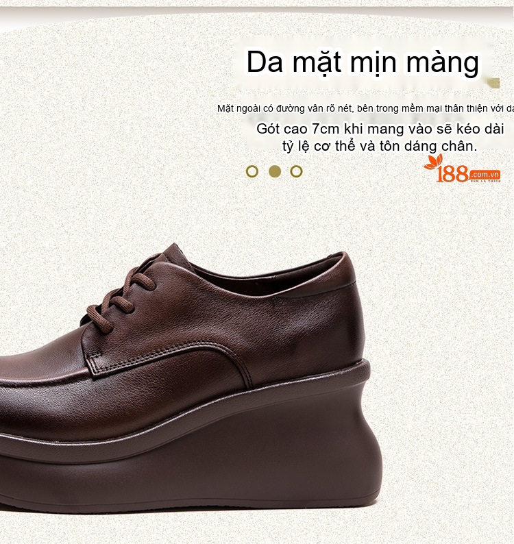 Giày Oxford Nữ Da Bóng Đế Xuồng Chiều Cao Đế Khoảng 5cm Màu Đen, Nâu chi tiết 4