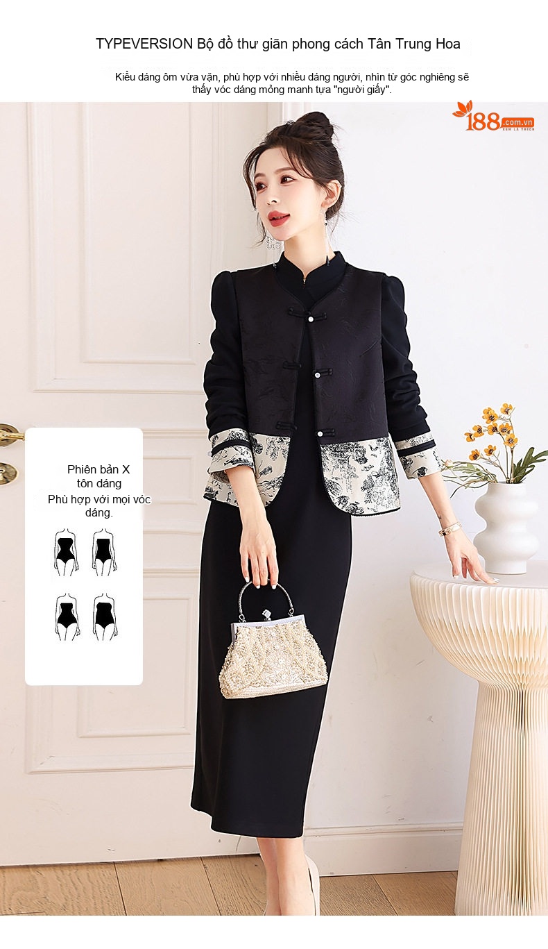 Set Áo Gile và Đầm Nữ Phong Cách Trung Hoa Cổ Điển chi tiết 6