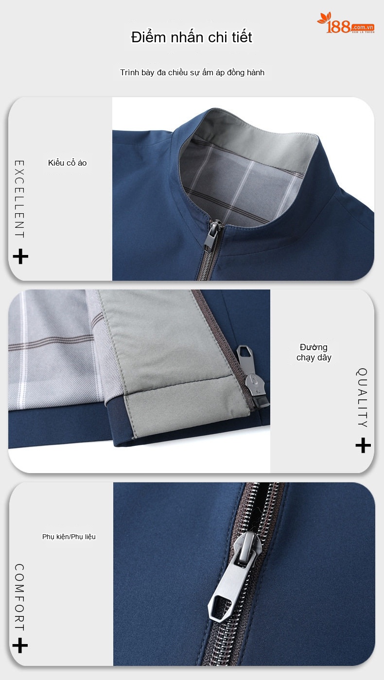 Áo Khoác Bomber Nam Cổ Trụ Mỏng Nhẹ Màu Xanh Navy, Xám, Đen chi tiết 24