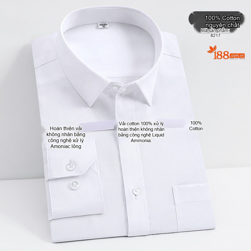 Áo Sơ Mi Dài Tay Nam Cotton Cao Cấp Chống Nhăn Màu Trắng, Xanh Dương, Đen, Đỏ...