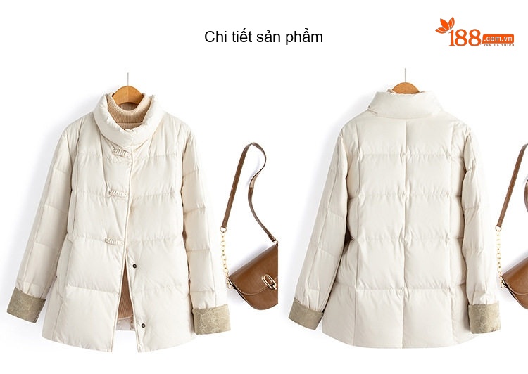 Áo Khoác Phao Nữ Cổ Trụ Tay Bo Chun Cúc Bấm Phong Cách Cổ Điển Lót Lông Vịt Trắng 90 Màu Nâu, Trắng, Đen chi tiết 41