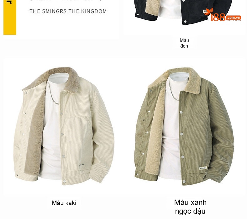 Áo Khoác Nam Cổ Bẻ Vải CORDUROY Dáng Bomber Màu Đen, Kem, Xanh Olive chi tiết 23