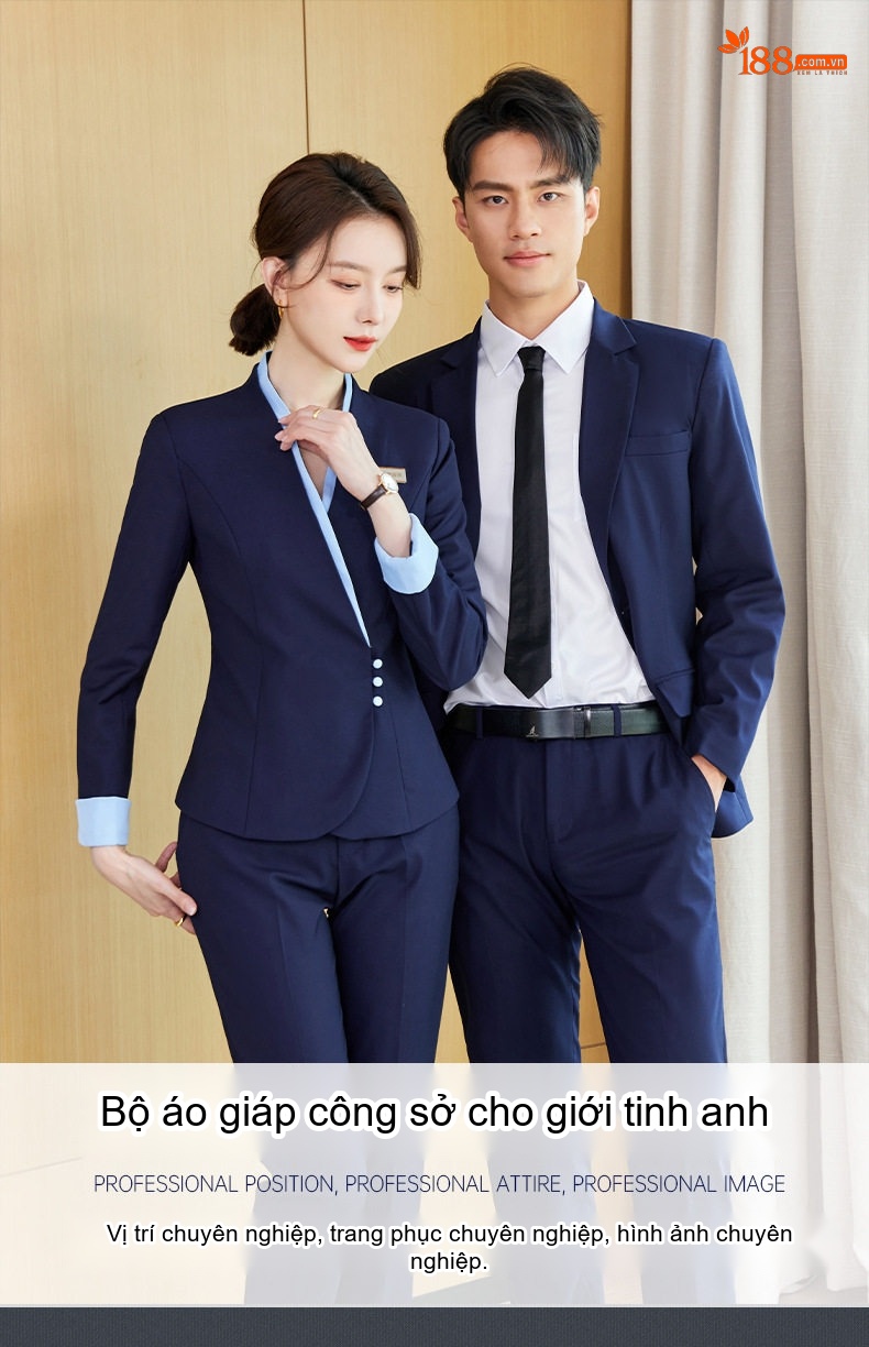 Bộ Vest Công Sở Nữ Lễ Tân Khách Sạn Thiết Kế Mới Thanh Lịch Màu Xanh Navy, Xám chi tiết 2