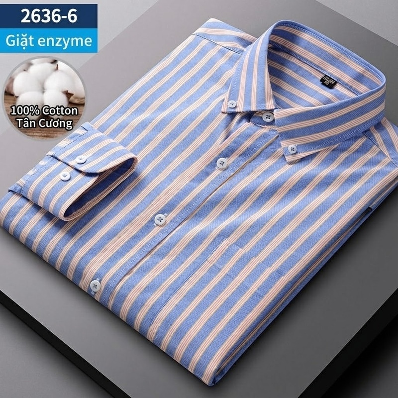 Áo Sơ Mi Nam Tay Dài Cotton Oxford Giặt Nước Kẻ Caro Mặc Đơn Giản Lót Trong Công Sở Màu Trắng, Xanh Dương, Xám, Hồng...