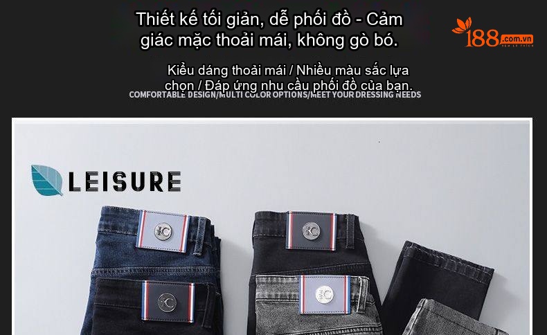Quần Jean Nam Ống Đứng Dáng Rộng Thoải Mái Màu Xanh Đậm, Xanh Nhạt, Đen chi tiết 4