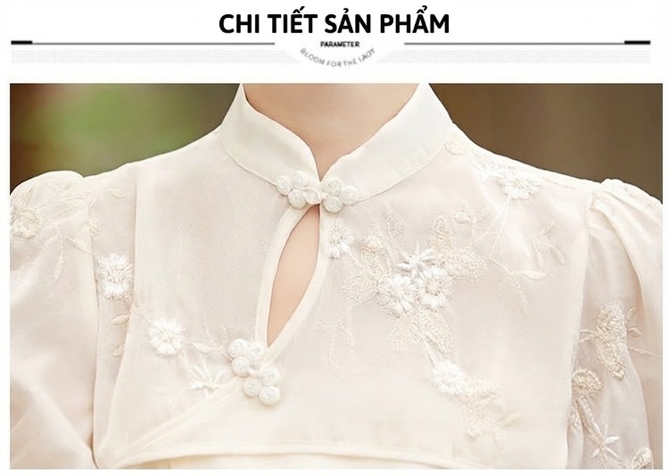 Váy Sườn Xám Cách Tân Nữ Tay Bồng dáng chữ A Phong Cách Cổ Điển Màu Trắng Kem chi tiết 20