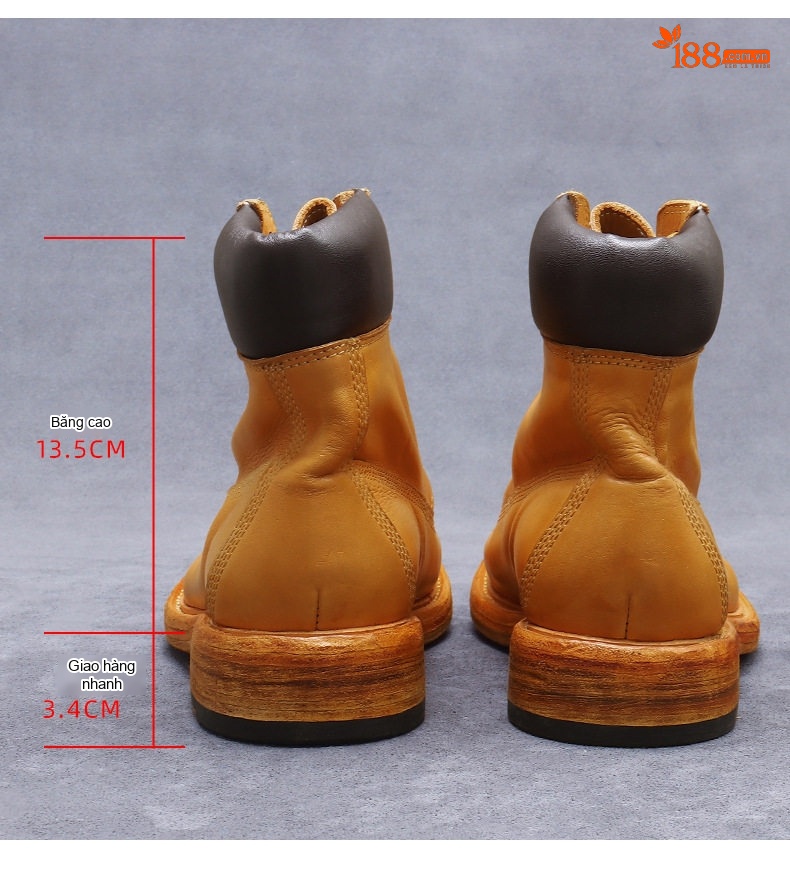 Giày Boot Martin Nam Da Bò Cao Cổ Đế Dày Thủ Công Goodyear Chiều Cao Đế Khoảng 3cm Màu Nâu chi tiết 10